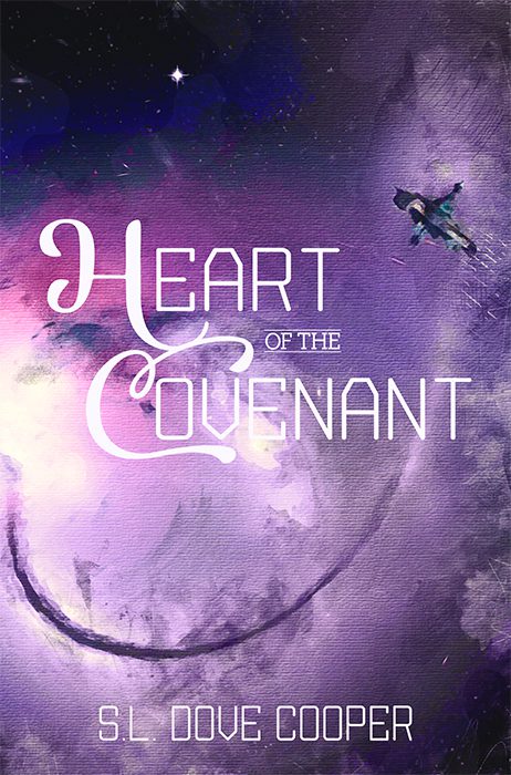 Heart of the Covenant by S.L. Dove Cooper. A small space station at the edge of a heart-shaped nebula.